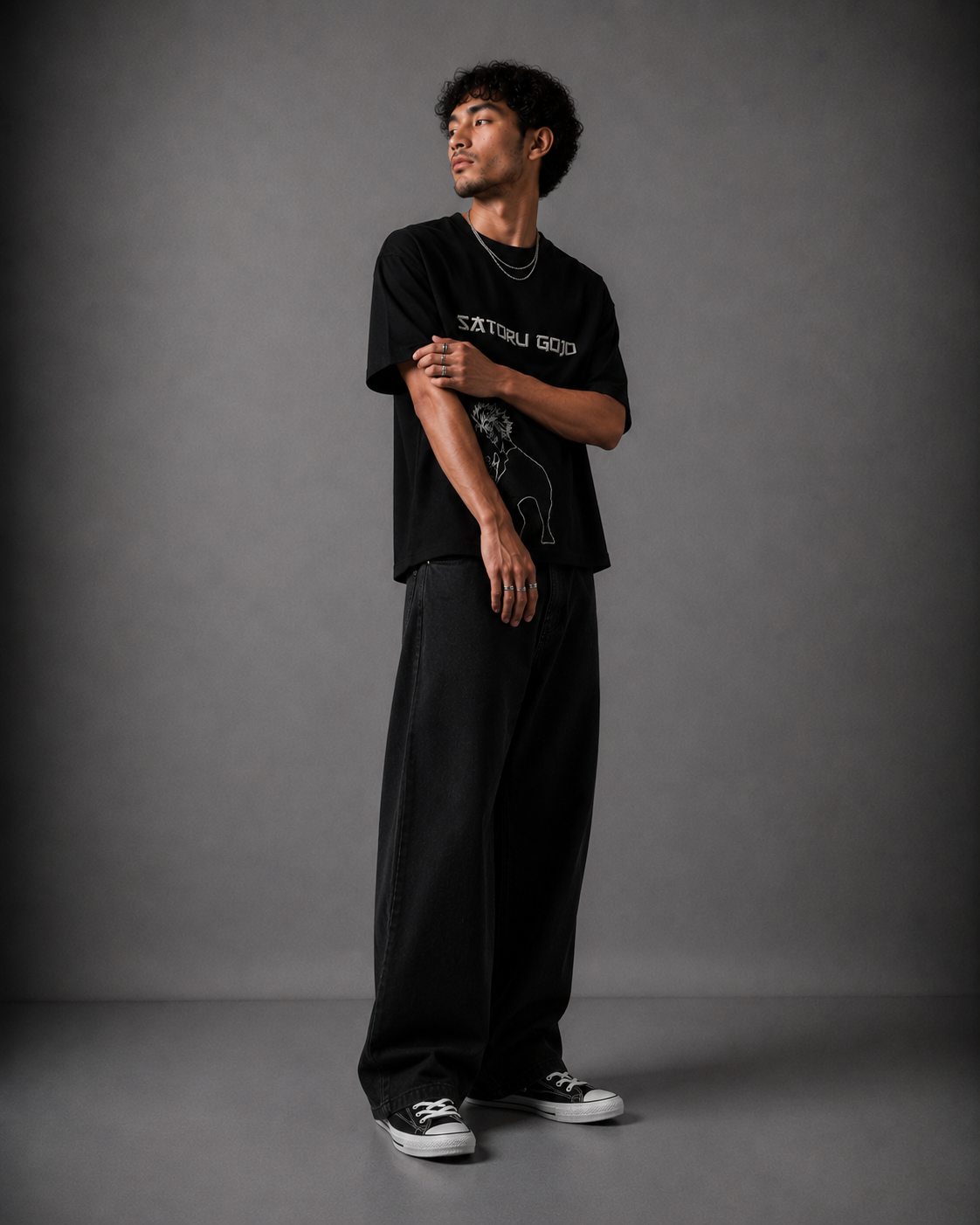 NEWTRAL X JJK GOJO OVERSIZED BLACK TEE - UNISEX