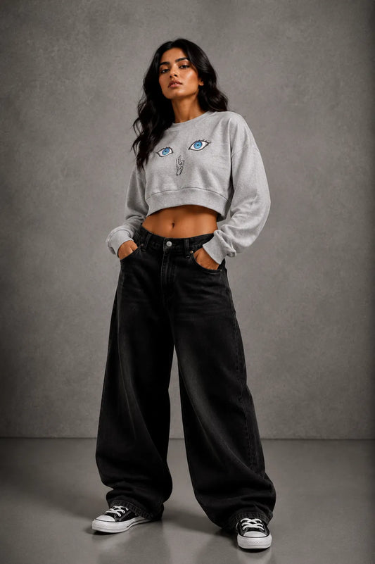 NEWTRAL WOMENS CROP SWEATSHIRT - GOJO GREY 1