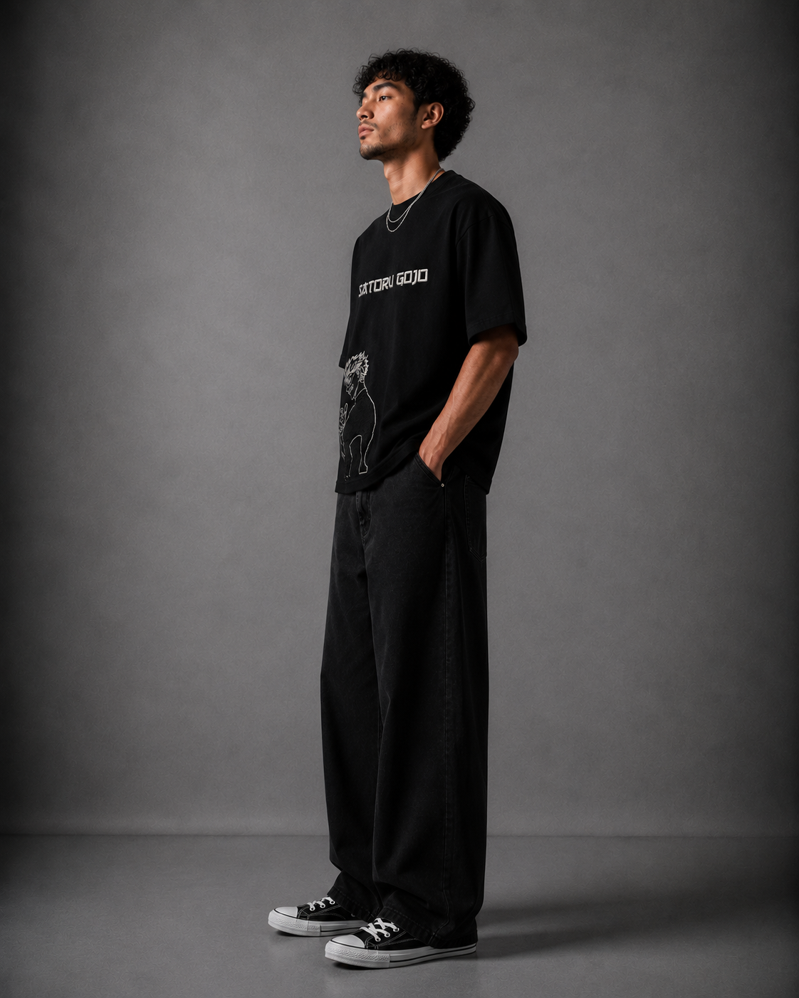 NEWTRAL X JJK GOJO OVERSIZED BLACK TEE - UNISEX